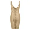 Sexy zomerjurken Dames Bandage Bodycon Mini Elegante Avondfeest V-hals Club Gold kleding 210515