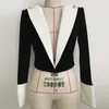 EXCLLENT QUALITY est Élégant Designer Veste Pour Dames Lion Boutons Color Block Patchwork Velours Court Blazer 210930