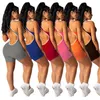 Kvinnor Solid Färg Skinny Rompers Fashion Trend Pineapple Cloth U-Neck Ärmlös Tops Shorts Designer Kvinna Sommar Sport Yoga Casual Jumpsuits