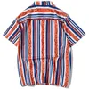 夏のハワイアン男性シャツ半袖作品ストライププリントブラウス男性カジュアルボタンアップトップCamisas de Hombre 210527
