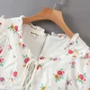 Women Summer Vintage Tops Woman Casual Holiday Chic Printed Ruffled Straps Back Zipper Wild Short Shirts Blouses 210514