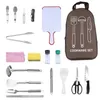 Ensemble d'ustensiles de cuisine de cuisine de camp, organisateur de voyage, accessoires de gril, équipement compact portable pour sac à dos, barbecue, camping, randonnée, kit d'ustensiles de cuisine de voyage