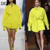 Yellow Green Long Sleeve Plus Size Shirt Double Pockets Above Mini Skirt Suit Women Fashion Tide Spring GX152 210421
