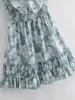 女性スリムワンラインカラーセクシーストラップレスドレス新鮮なフリルウエストプリントチェストラップシックな女性ミニドレスvestidos 210507