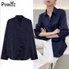 Spring Simple Casual Shirt Top Female Solid Loose Long Grey Satin Blouse White Office Lady Women Sleeve Streetwear 210421