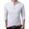 Men Autumn T-Shirt Cotton T Shirt Full Sleeve Tshirt Solid Color Tops&tees Mandarin Collar Long Buttons Sweatshirt Men's T-Shirts