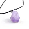 Natural Amethyst stone necklace Irregular Pendant Leather Jewelry Handmade for Girl