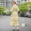 Mode Designer Dress Summer Women's Dress Off-the-Shoulder Cascading Ruffle Fruit Floral-Print Dresses 210524