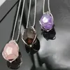 Envoltório de arame banhado a prata Envoltório irregular Corte Gemstone Cura Energia Natural Cristal Pingente Colares Ametista Pó Chá