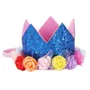 Forniture per la decorazione di paillettes dorate per torta di fiori con tappo a corona per feste di compleanno per bambini