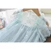 Girl Dress Summer Kid Sequin Circle Print Princess Gown Fly Sleeve Ruffle Party Mesh Children Dresses 210528