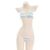 Lencería japonesa sexy erótico anime miku kawaii mini bikini cosplay azul blanco rayas lolita sujetador mujer ropa interior conjunto sujetadores sets156h