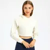 Trajes de yoga de manga larga LU-115 Chaqueta deportiva corta con capucha Camisa de gimnasio Sudadera con capucha Mujer Otoño Sudaderas de algodón Tops de invierno