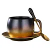 Luxury Black Gold Marble Ceramic Coffee Cups Condensed Coffee Mug Cafe Breakfast Milk Cups Saucer Suit with Plate Spoon Set