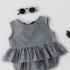 Sommar Baby Girl Bodysuit Floral Plaid Jumpsuit Born 2-PCs Set Söt stil Barnkläder E01 210610