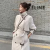 Casacos de trincheira feminina Coat Women 2022 Colar elegante de suporte com colheita de cinto Hip Bege High Street Autumn Fashion Bery22