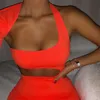 Sıradan elbiseler kadın yaz 2022 turuncu düzensiz içi boş bir omuz kısa elbise kadın bayanlar gece kulübü neon bodycon mini