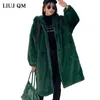女性パーカー冬服特大のフェイクの毛皮のコート厚い暖かい毛皮のジャケットフード付きオーバーコート豪華なコート冬のジャケット210927