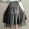 Gonne lunghe dolci per le donne Harajuku stile coreano bianco nero maxi gonna estate adolescenti vita alta vita gonne pieghettata 210619