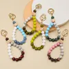 Trichromatic Color Matching Silicone Beads Tassel Bracelet Keychain Leopard Print Wristlet Bangle Printing Rhombus Wooden Bead Key ring