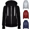 Solid Kvinnor Sweatshirt Hoodies Zipper Höst Vår Fashion Casual Black Hooded Långärmad Coat Pullovers 210803