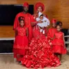 ASO EBI rot mermaid Abendkleider mit Rüschen untere Langarmanwendungen Perlen Form Formal Kleid Plus Größe Robe de Soire540718234533