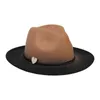 アウターキャメルインナーレッドパッチワークフェルト帽子秋冬のウールジャズトリルビーキャップクラシックヨーロッパ人男性女性fedora hats279e