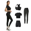 2/3/4 adet Yoga Set Egzersiz Spor Dikişsiz Kadın Spor Giyim Fitness Şort Kol Kırpma Üst Yüksek Bel Tayt Spor Takım Elbise 210802