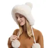 Frauen verdicken warme Winter-Pelz-Mütze-Lady Strickhüte Wolle weiche russische Art im Freien winddichte Hoodie Plüsch-Mütze-Hut