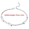 100% 925 Sterling Silver Anklet Double Love Girl Kobieta Styl Styl Biżuteria Prezent