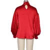 القمصان البلوزات النسائية للنساء الموضة أنثى المكتب غير الرسمي لذيذة من قميص بلوزة الساتان الأحمر قميص الأكمام الطويلة الطويلة الربيع