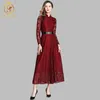 Kobiety Casual Koronki Sukienka Jesień Moda Z Długim Rękawem Plus Rozmiar Elegancki Runway Damskie Dresses Vestidos 210520