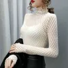 Style pour l'automne et l'hiver à manches longues à col roulé en dentelle Chemise Sexy Amorçage Haut Vêtement Femme Blusas 10813 210508