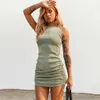 Summer Party Basic Dress Ladies Sleeveless Ladies Solid Color Tight Stretch Mini Dress Round Neck Casual Slim Pencil Vestido Y1006