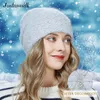 Joshuasilk stil winte angora ull varm hatt tillbaka tredimensionell stickning dekoration 211119