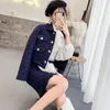 Zweiteiliges Kleid Herbst Winter Langarm Jacke Mantel Blazer Plaid Tweed Minirock Anzüge Frauen 2 Stück Sets Elegante Büro Damen Oberbekleidung