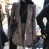Outono inverno desfile tweed ternos formais para mulheres escritório senhora xadrez blazer jaqueta top mini saia conjunto de 2 peças vestidos de trabalho