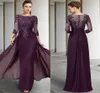 2023 Purple Vintage Purple Mother of Bride Dress Jewel paljett Applices ärmar
