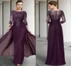 2024 Purple Vintage Purple Mother of Bride Sukienka klejnotowe cekinowe aplikacje rękawy chrzestne suknie weselne sukienki szatą de soiree