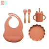 5Pcs/Set Cute Cartoon Lion Baby Silicone Plate Spoon Set Feeding Bowl Silica Gel Dishes Kids Tableware 211026