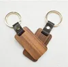 Personlig Läder Keychain Pendant Beech Wood Carving Nyckelringar Bagage Dekoration Key Ring DIY Fars daggåva