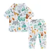 Mudkingdom Summer Boys Girls Pajamas Set Button Down Short SleeveTops and Pants Sleepwear Outfit Kids Clothes Animals Unicorn 211130