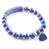 WOJIAER Natural Stone Beads Lapis Lazuli Strand Bracelets & Bangles Heart Shape Charm Fitting Women Jewelry Love Gifts K3315