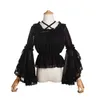 Chiffon Lolita Lace Blouse Strap Under Shirt Halter Neck Off Shoulder Women Long Flounce Tops Bell Sleeves For Plus Size 210326