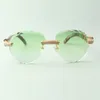 2022 lunettes de soleil classiques en diamant micro-pave 3524027 avec des lunettes de bras en bois naturel de paon, Ventes directes, taille: 18-135 mm