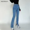 Calças de jeans das mulheres altas cintura calças calças calças para fêmea moda elasticidade flared split boot corte largo perna pant 210809