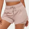 Short femme lululem nude sport femme faux deux pièces course yoga fil court bord femme sport fitness vêtements