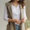 M-2XL Chaleco sencillo suelto de un solo pecho Chaqueta blanca Otoño Primavera Traje sin mangas Chaleco Lino Abrigo largo Mujer QEN009 210817