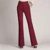 Kvinnors byxor Capris 2021 Casual Retro Kvinnor Vanlig Solid Hög Midja Flare Wide Leg Chic Byxor Slim Lång Loose Work Plus Storlek