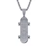 Colar de skate esportivo ouro 18k discoteca Bling diamante zircão cúbico pingente colares hip hop conjunto de joias homens mulheres corrente de aço inoxidável Will e Ssandy